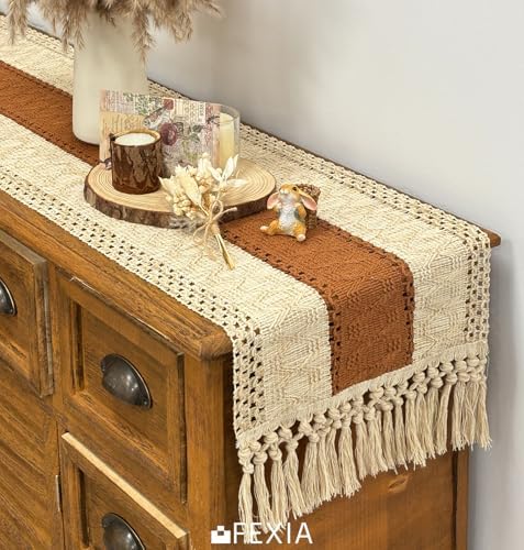 Boho Table Runner for Home Decor 12x90 Fall Coffee Table Decor Caramel