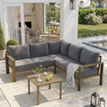 UDPATIO 6-Piece Faux Wood Metal Outdoor Sectional Sofa, 6" Thick Cushion