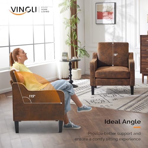 VINGLI Upholstered Gold Foil Accent Chair, Armchair for Living Room, Rustic