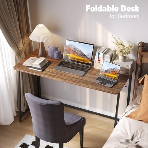 WOHOMO Folding Desk, 47.2" Foldable Computer Table for Small Spaces, Walnut