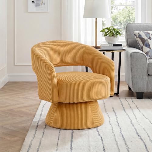 Lexicon Modern Comfy Corduroy 360 Degree Swivel Accent Chair, Yellow