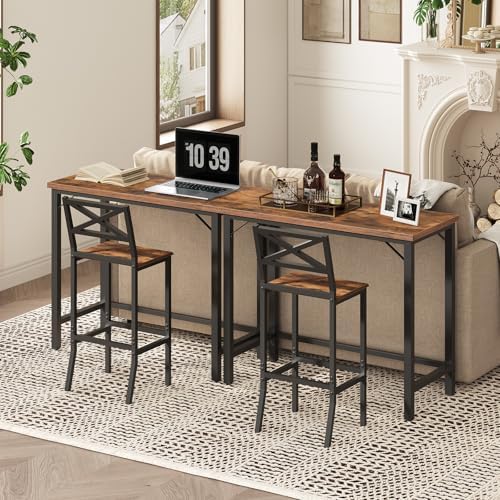 MAHANCRIS Narrow Bar Table, 63-Inch Pub Table for Dining Room, Counter Bar Tables with Sturdy Metal Frame, Connectable Bar Table, Multifunctional Console Table, Rustic Brown BTHR1601