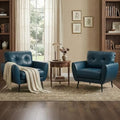 Blue Faux Leather Accent Chairs Set of 2, Tufted Arm Chairs for Living Room