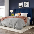 Allewie Full Size Velvet Bed Frame/Vertical Channel Tufted Wingback Headboard/Upholstered Platform Bed/Strong Wooden Slats/No Box Spring Needed/Easy Assembly/Blue