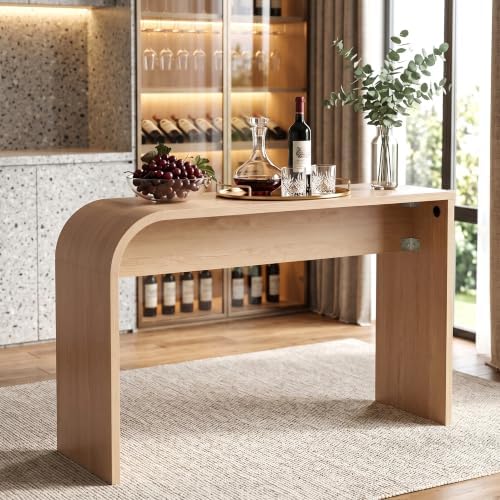 Curved Counter Height Bar Table, Narrow High Top Pub Dining Table - Natural