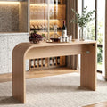 Curved Counter Height Bar Table, Narrow High Top Pub Dining Table - Natural
