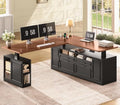 SEDETA Farmhouse L Shaped Executive Electric Standing Desk with 4 Drawers