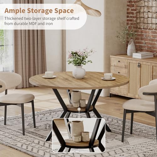 42'' Round Dining Table for 2-4, Farmhouse Round Kitchen Table with Storage