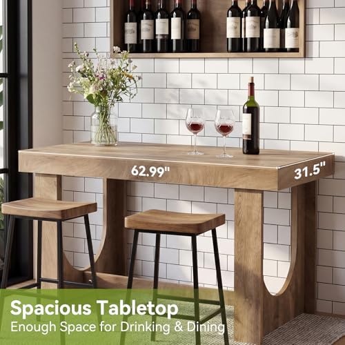 LITTLE TREE 63" Bar Table, Farmhouse Counter Height Table with Footrest