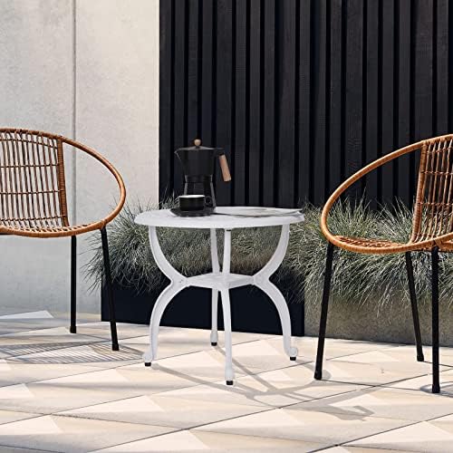 YKSY&YKSY Jardin DE Centennial Cast Aluminum Outdoor Side Table,Anti-Rust Outdoor End Table,Patio Coffee Bistro Table for Indoor,Garden,Porch,Balcony(Round White)