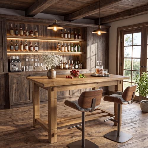 59" Solid Wood Home Bar Table, Counter Height Table