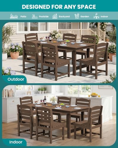 SERWALL HDPE Outdoor Dining Furniture, Outdoor Dining Set for 10, Brown
