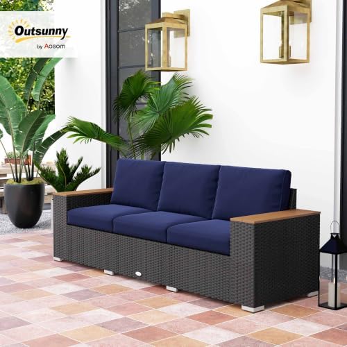 Outsunny 3-Seat Outdoor Patio Sofa 24.5" Extra Wide Deep Seats Navy Blue