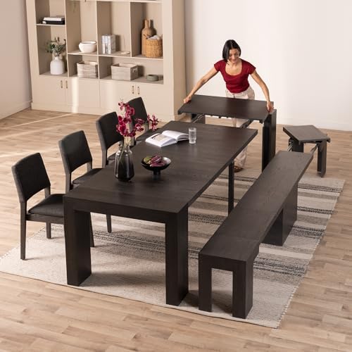 Transformer Table Solid Wood Extendable Dining Table, Black