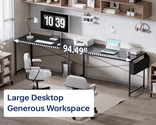 Pamray 64.5 Inch Reversible L Shaped Gaming Desk Large Corner Computer Desk with Storage Bag Home Office Table for Writing Study White