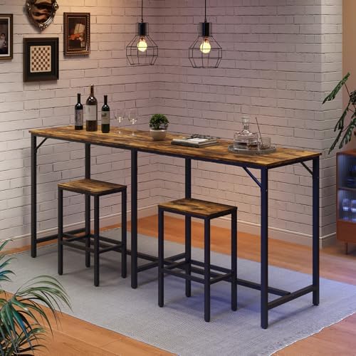 YATINEY 70.9" Bar Table and Chairs Set, Dining Table and Chair Sets, 3 Piece Counter Height Table and 2 Stools, Kitchen Table for Home Restaurant, Bar, Rustic Brown BT09BR