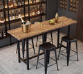 LITTLE TREE Solid Wood Counter Height Table with Metal Footrest - 63-Inch Long Bar Table for Home, Seats up to 6, Easy Assembly, Brown + Black