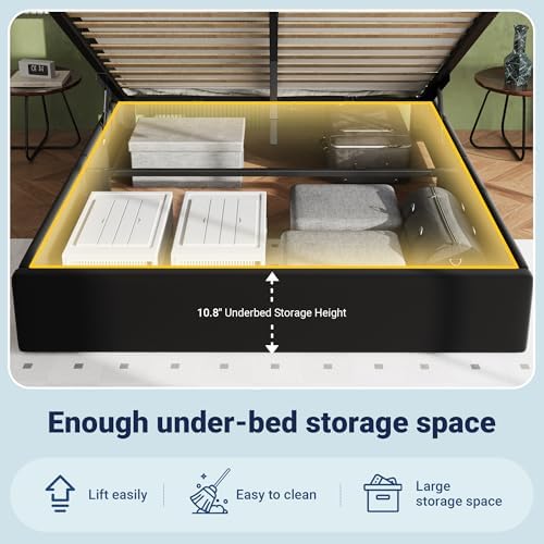Allewie Queen Lift Up Storage Bed Frame with Charging Station, Black