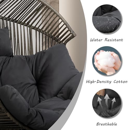Shintenchi Wicker Egg Chair Outdoor Rattan Patio Chair with Cushion, Oversized Patio Lounge Chairs Egg Basket Chair, Egg Seat for Indoor Living Room Bedroom Outside, Deep Grey