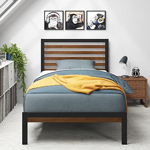 Zinus Kai Bamboo and Metal Platform Bed Frame, Sturdy Steel Frame, Twin