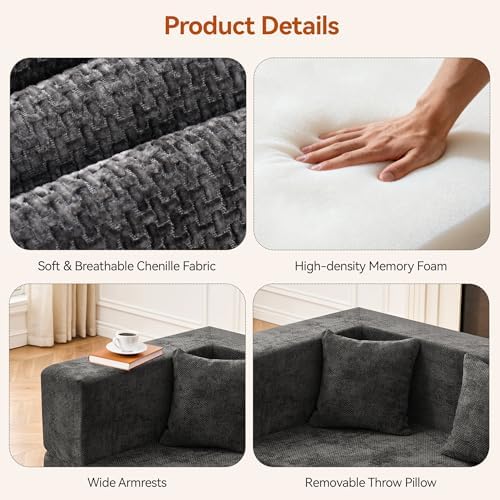 MONVANE Modular Sectional Sofa, Oversized 8 Seat Convertible U Shaped Couch with Ottoman, Comfy Chenille Cloud Couch with Deep Seat, Sectional Couches for Living Room, No Assembly Required, Grey