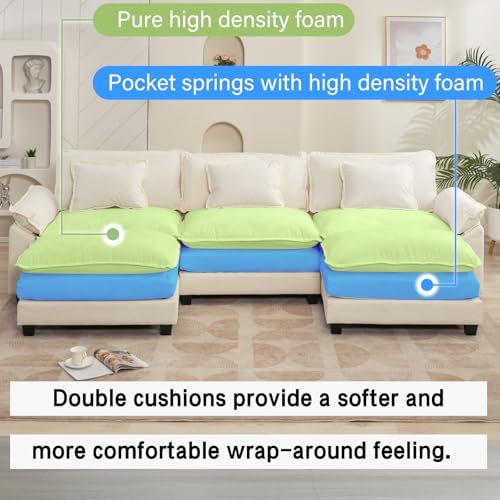 Oprisen 120" Modular Sectional Sofa, Comfy Deep Cloud Couch with Ottoman