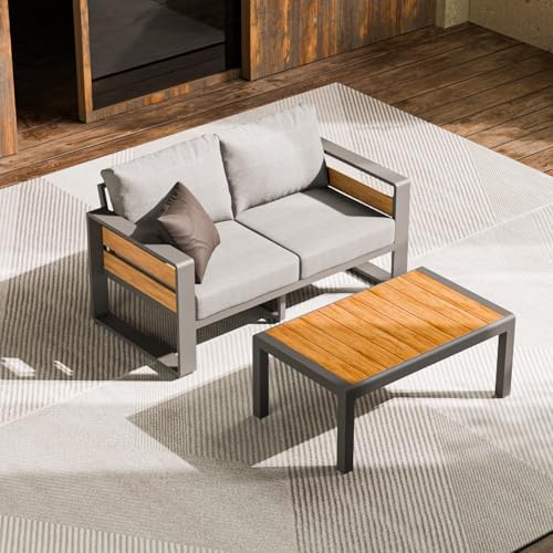ZANDOR Aluminum Outdoor Patio Furniture-Loveseat with Table,Dark Gray