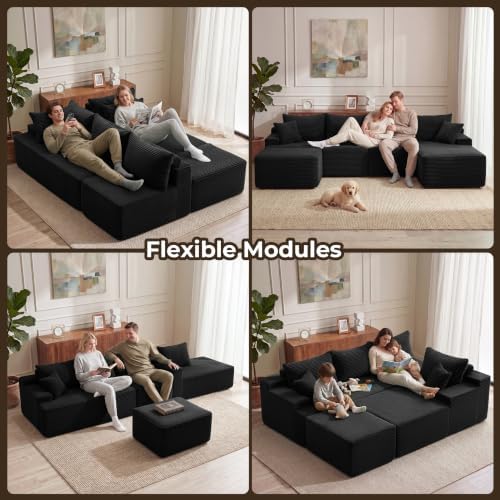 Mangodan Cloud Sectional Couch, Boneless Couches for Living Room, Black