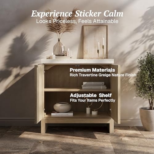 BELLEZE Anton Sideboard Buffet Cabinet - Travertine Greige