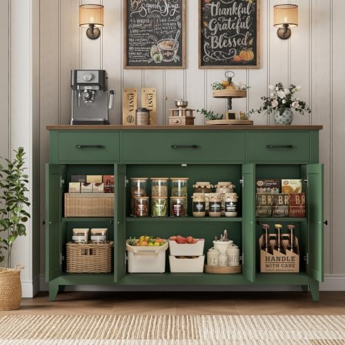 HORSTORS 55" W Buffet Cabinet with Storage, Kitchen Storage Cabinet, Green