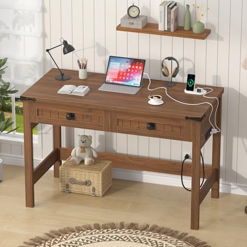 39 Inch Farmhouse Small Computer Desk with Drawers for Bedroom, Home Office