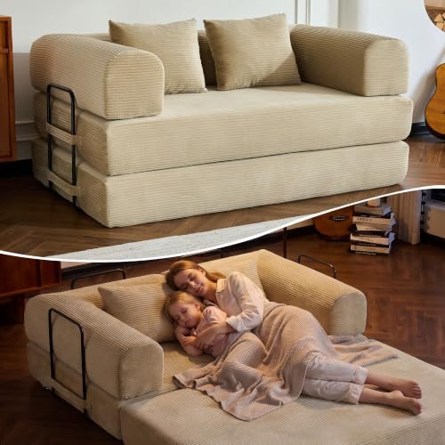 59" Convertible Sofa Bed, Boneless Sleeper Futon Couch for Small Spaces