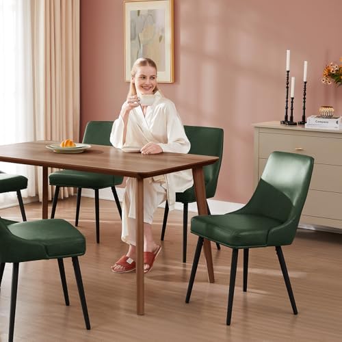 kinmars Kitchen & Dining Leather Dining Chairs Set of 2, Green