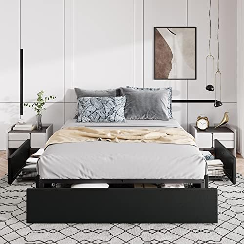 Allewie Queen Size Platform Storage Bed Frame with 3 Drawers, Black