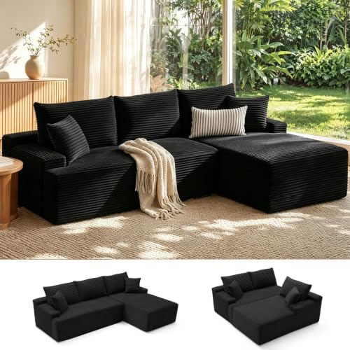 Mangodan Cloud Sectional Sofa, Boneless Couch for Living Room, Black