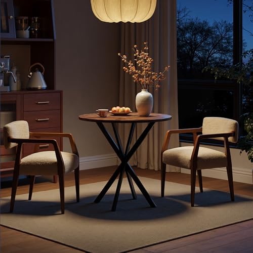 Unovivy 31.5" Small Round Dining Table for 2-4 Rustic Brown Dinner Table