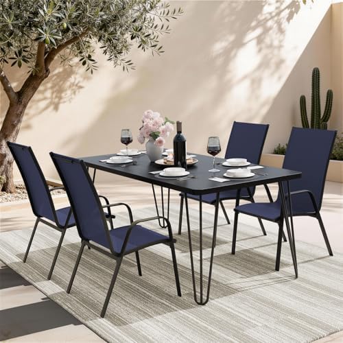 JEAREY Patio Dining Chairs Set of 4, Stackable Outdoor Chairs, Navy Blue