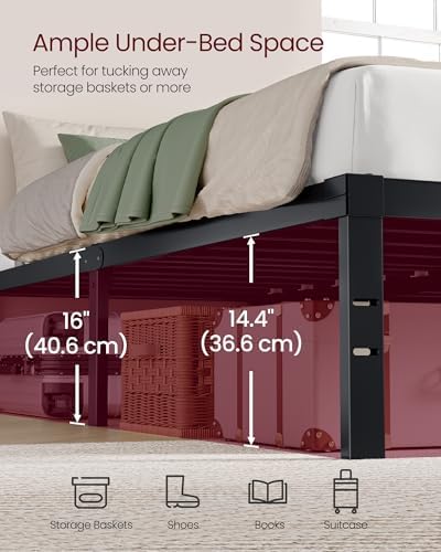 VASAGLE King Metal Bed Frame, 16 Inches Tall, 1100 lb Weight Capacity