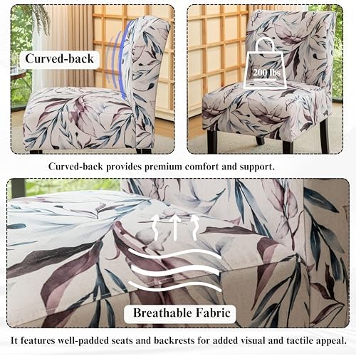 Roundhill Furniture Capa Print Fabric Armless Contemporary Accent Chair, Purple Floral