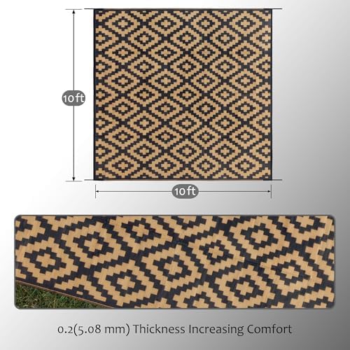 SAND MINE Reversible Mats, Plastic Straw Rug, Modern Area Rug, Large Floor Mat and Rug for Outdoors, RV, Patio, Backyard, Deck, Picnic, Beach, Trailer, Camping, Black & Brown, 10' x 10'