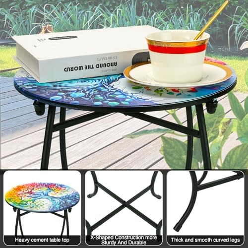 Outdoor Side Table for Small Spaces, 14 Inch Round Metal End Table
