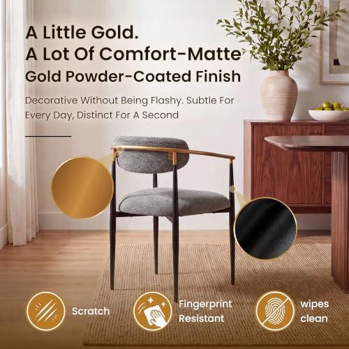 COLAMY Mid Century Modern Dining Chairs Set of 4, Upholstered Kitchen Room Chairs with 3" High-Resilience Cushion, Sturdy Metal Legs and Ergonomic Curved Backrest for Home Office, Grey