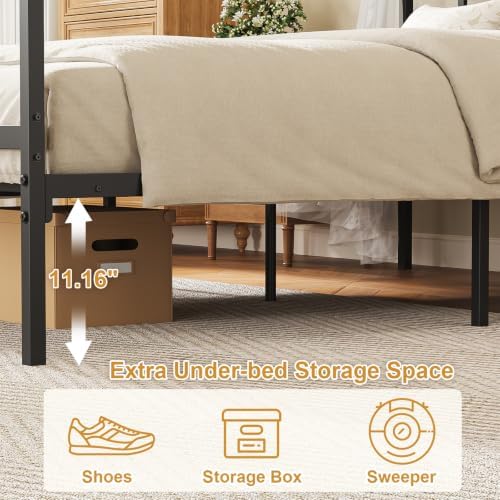 Full Canopy Bed Frame with Storage Headboard Minimalist Style 4 Posters Bed