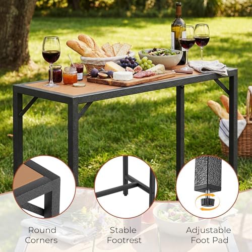 TLSUNNY 40" Patio Bar Table, Sturdy Outdoor Counter Height Table, Teak