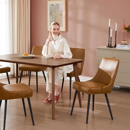 kinmars Kitchen & Dining Leather Dining Chairs Set of 4, Brown