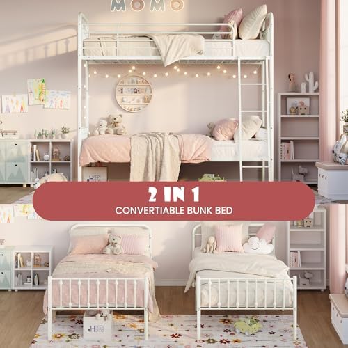 SHA CERLIN Convertible Twin Over Twin Bunk Bed, CPC Certified,White