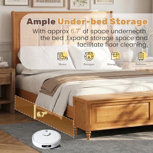 Queen Bed Frame with 53" Tall Headboard and Storage Bench, Solid Wood Queen Size Platform Bed with 64" Footboard Storage Chest,Heavy Duty Slats System,No Box Spring Needed, Natural