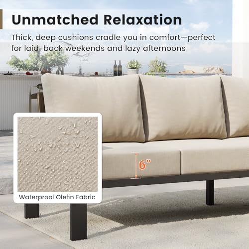 UDPATIO 6-Piece L Shaped Outdoor Sectional Sofa, 6" Thick Cushion