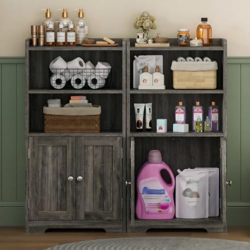 ChooChoo Small Bathroom Storage Cabinet with 2 Door and Shelves | Narrow Toilet Paper Cabinet, Bathroom Floor Cabinet and Organizers for Small Spaces, 7.8"D * 15.7"W * 30.7"H, Grey