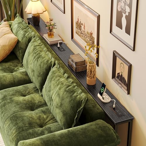 Huuger 102.4 Inch Sofa Table with Power Outlets, Skinny Behind Couch Table